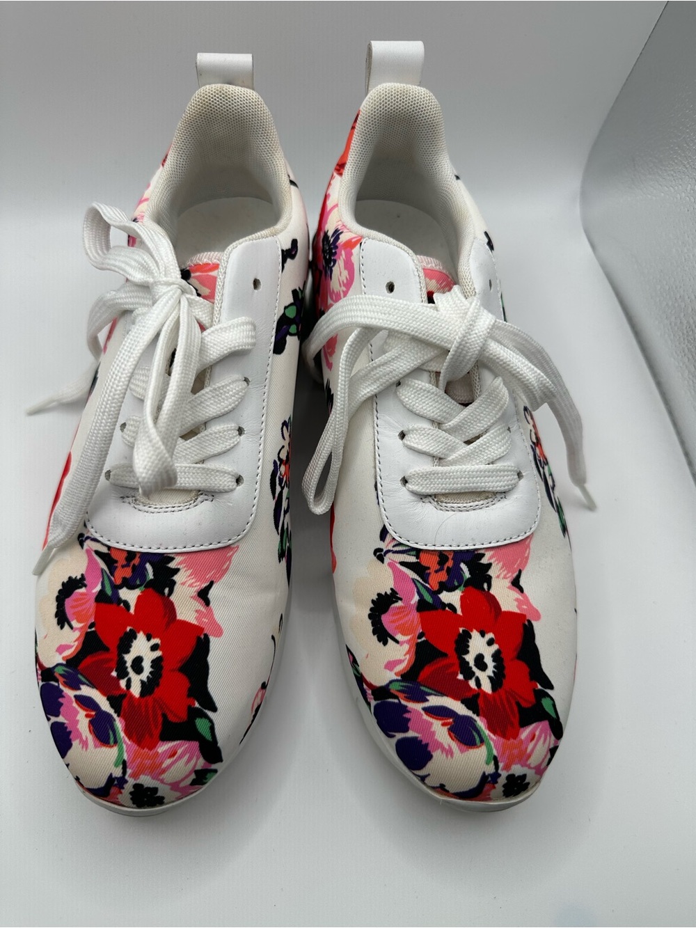 MSGM Women's White Sneakers with Red & Pink Floral Print size 38